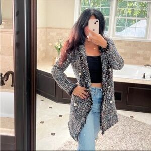 ZARA tweed jacket sequin long xs blazer coat shimmer fall autumn women’s sexy